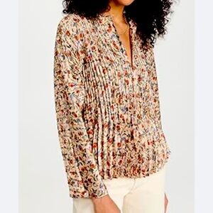 Vince Pomegranate Pleated V-neck Blouse